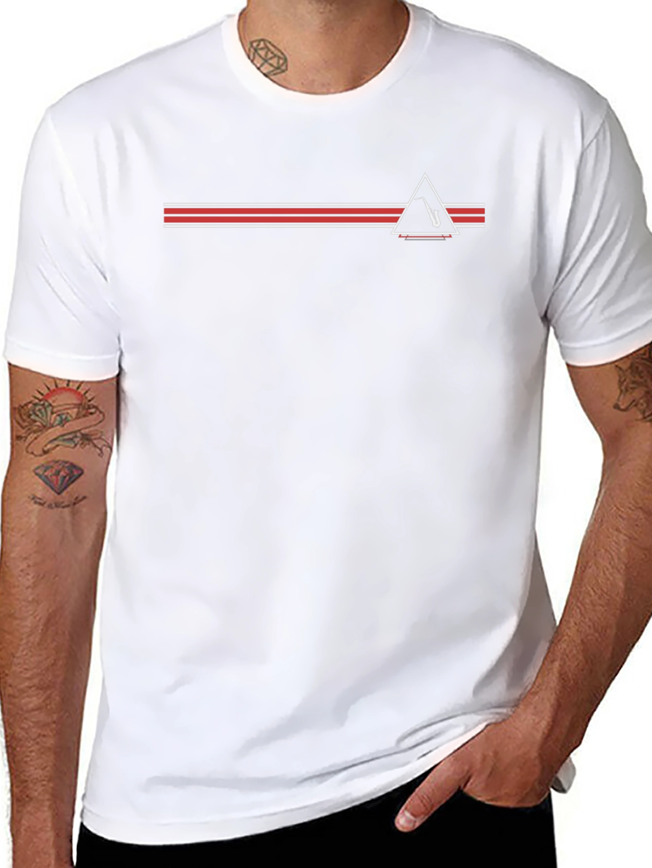 Retro Saxophone Triangle Graphic Tee - Black