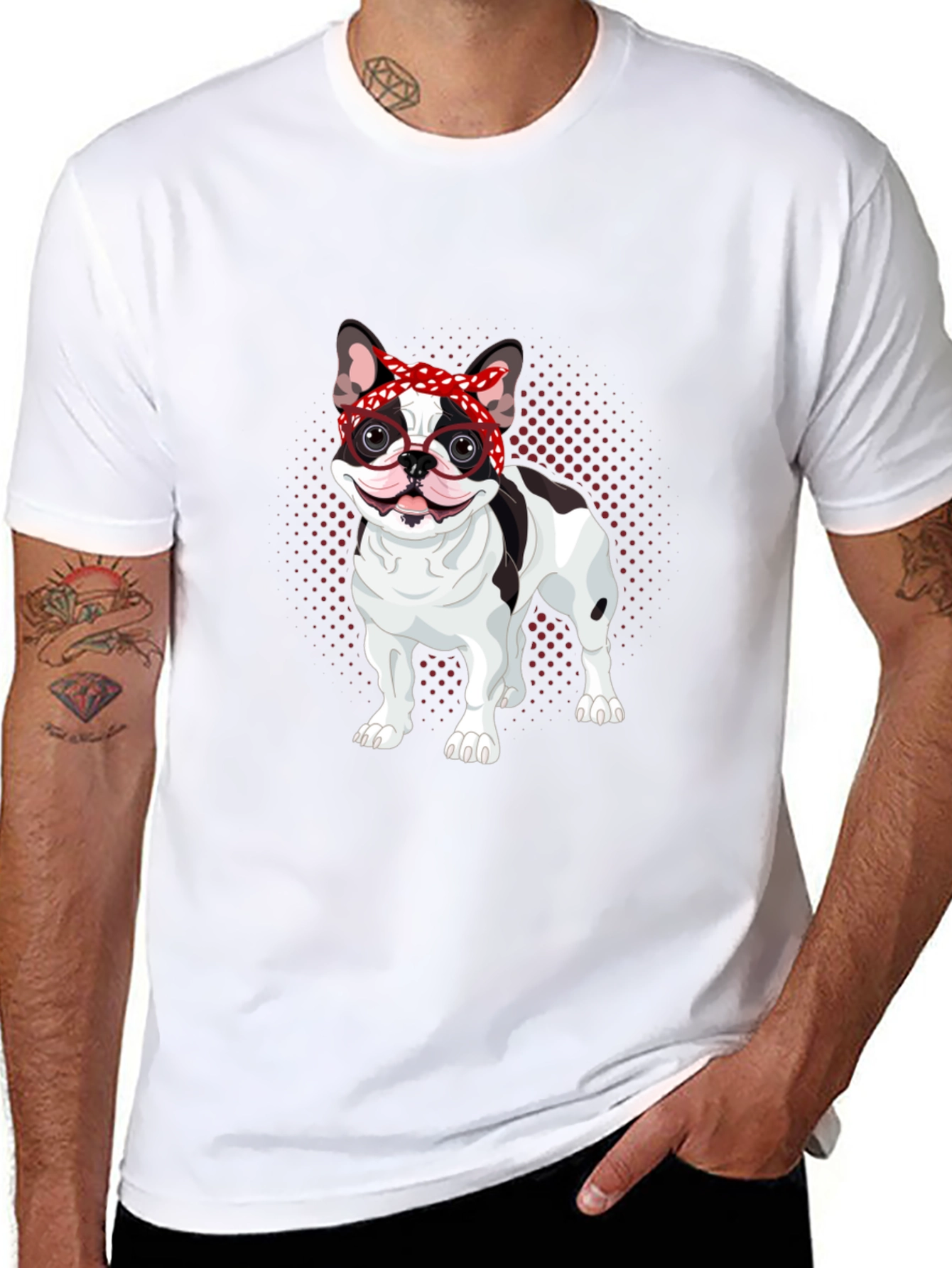 Dog Lover T-Shirt: Bulldog with Bandana