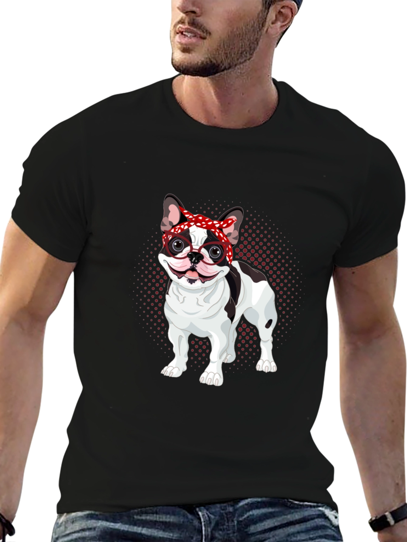 Dog Lover T-Shirt: Bulldog with Bandana