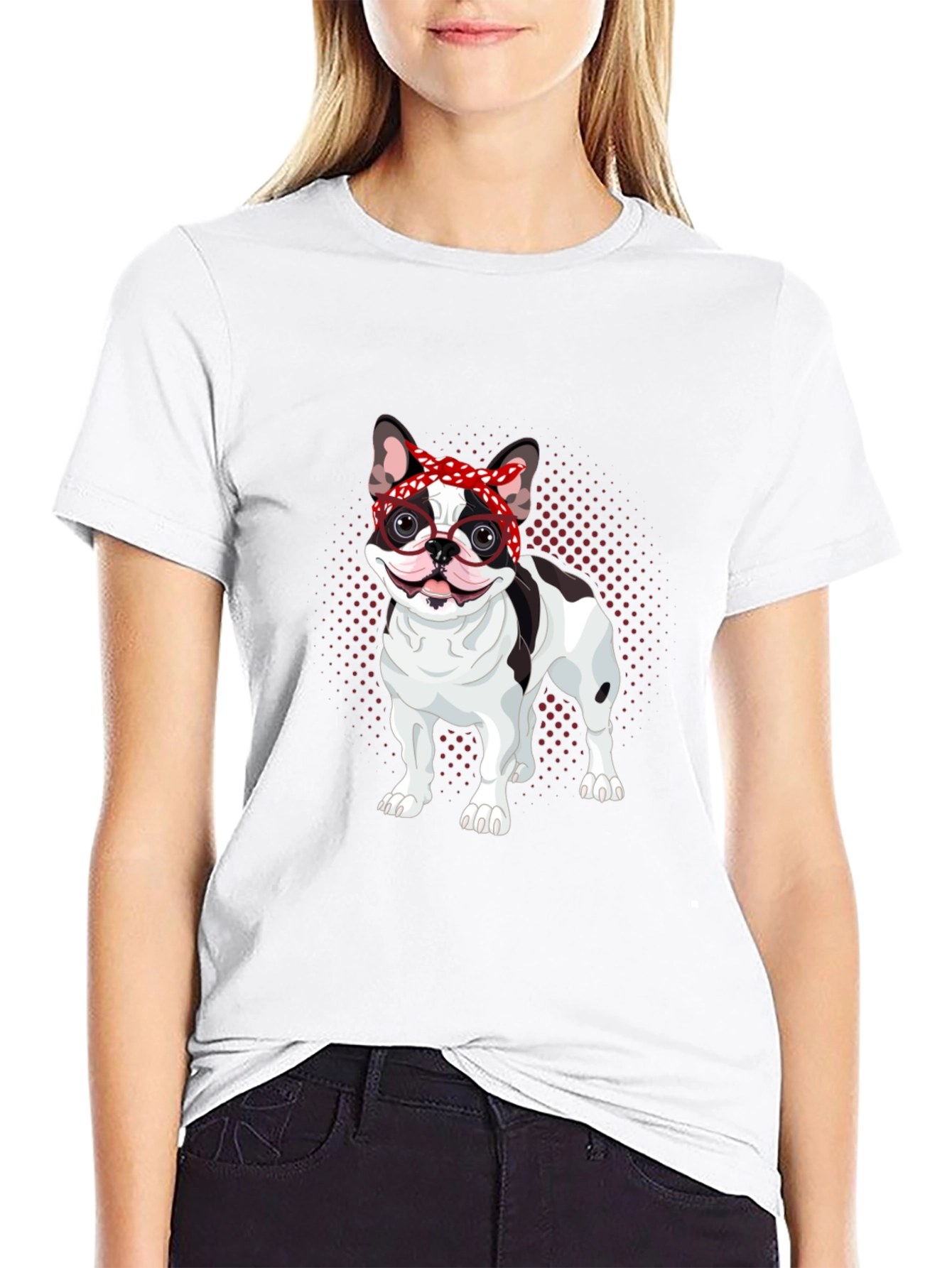 Dog Lover T-Shirt: Bulldog with Bandana