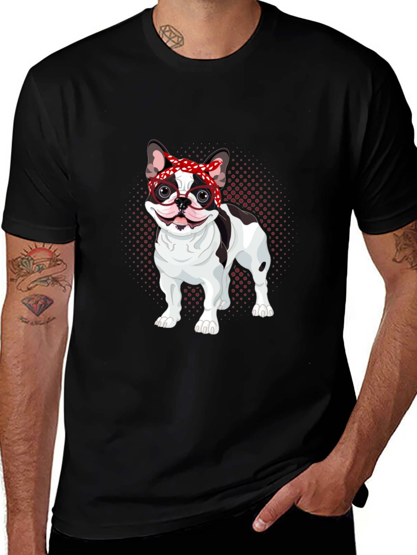 Dog Lover T-Shirt: Bulldog with Bandana