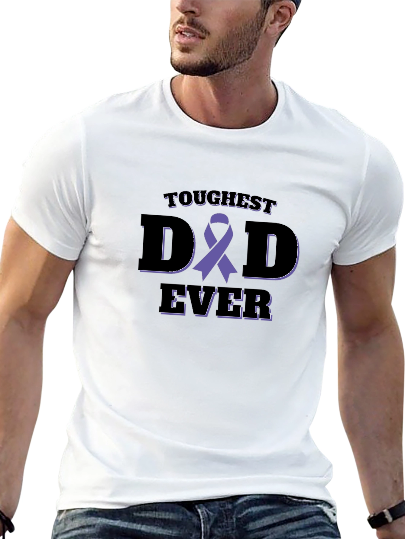 Toughest Dad Ever Awareness Ribbon Black T-Shirt