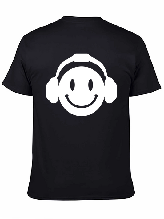 Smiley Face Headphones Black T-Shirt