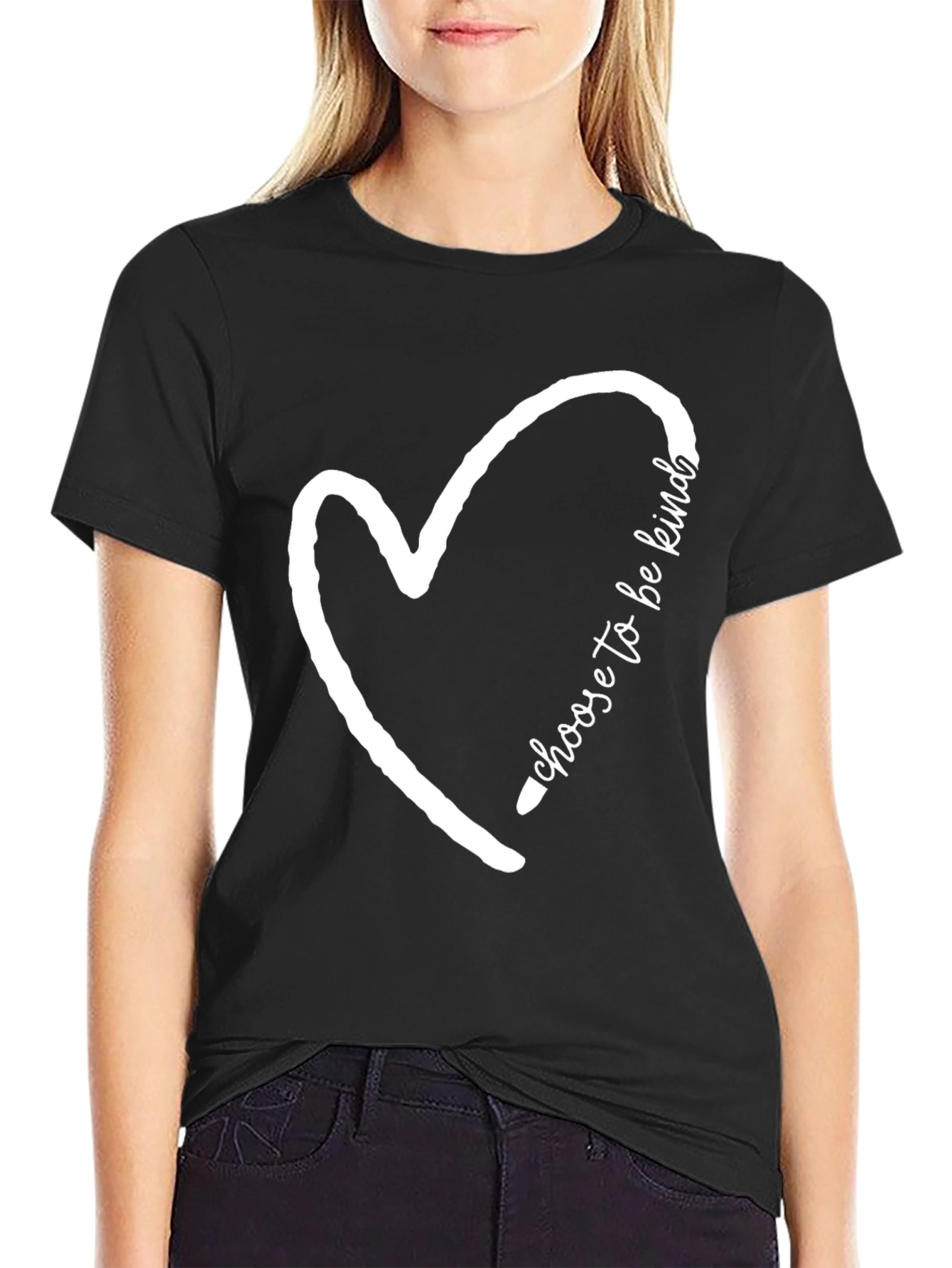 Kindness Heart Graphic Tee - Soft Black Cotton T-Shirt