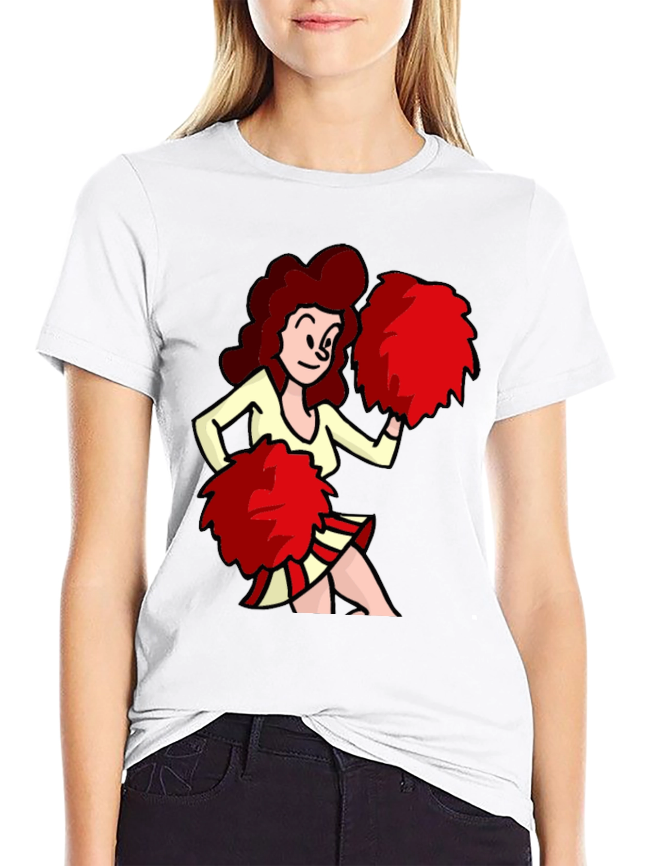Cartoon Cheerleader Graphic T-Shirt