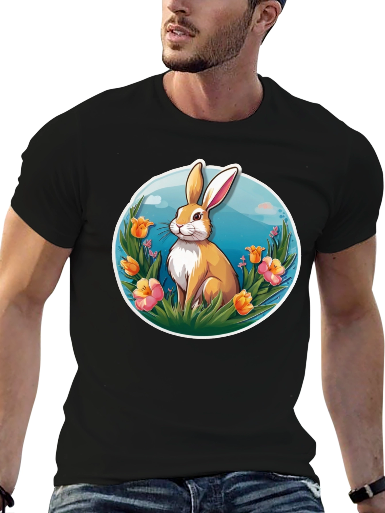 Easter Bunny Graphic T-Shirt - Black