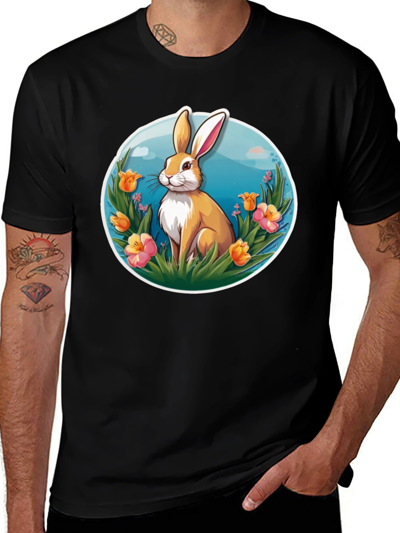 Easter Bunny Graphic T-Shirt - Black