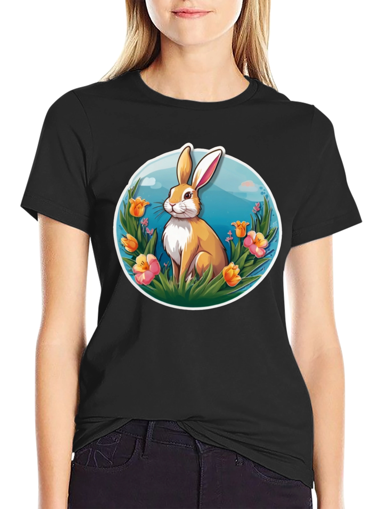 Easter Bunny Graphic T-Shirt - Black