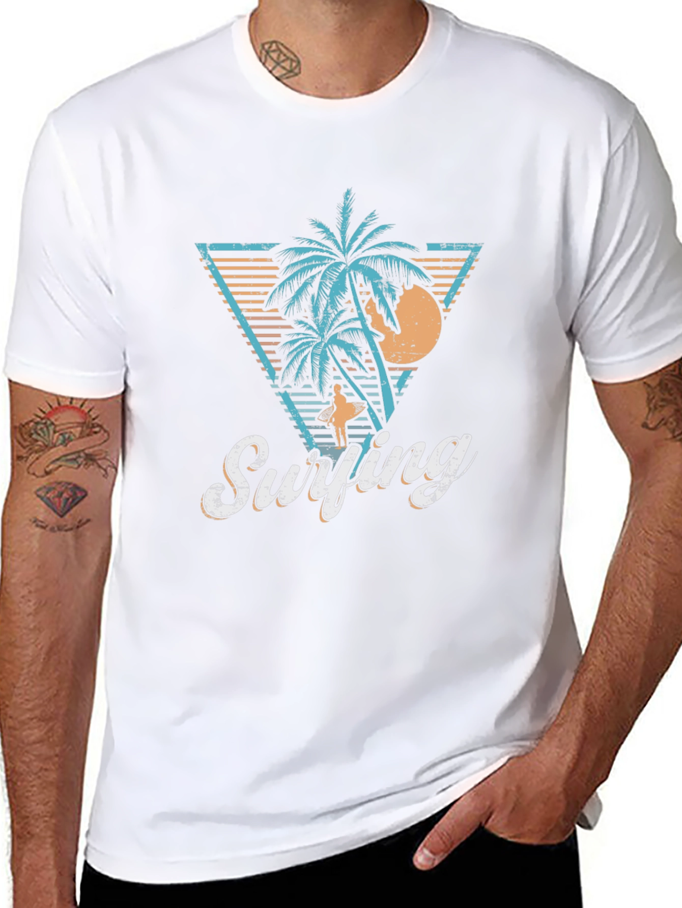 Retro Surfing Palms T-Shirt - Island Vibes