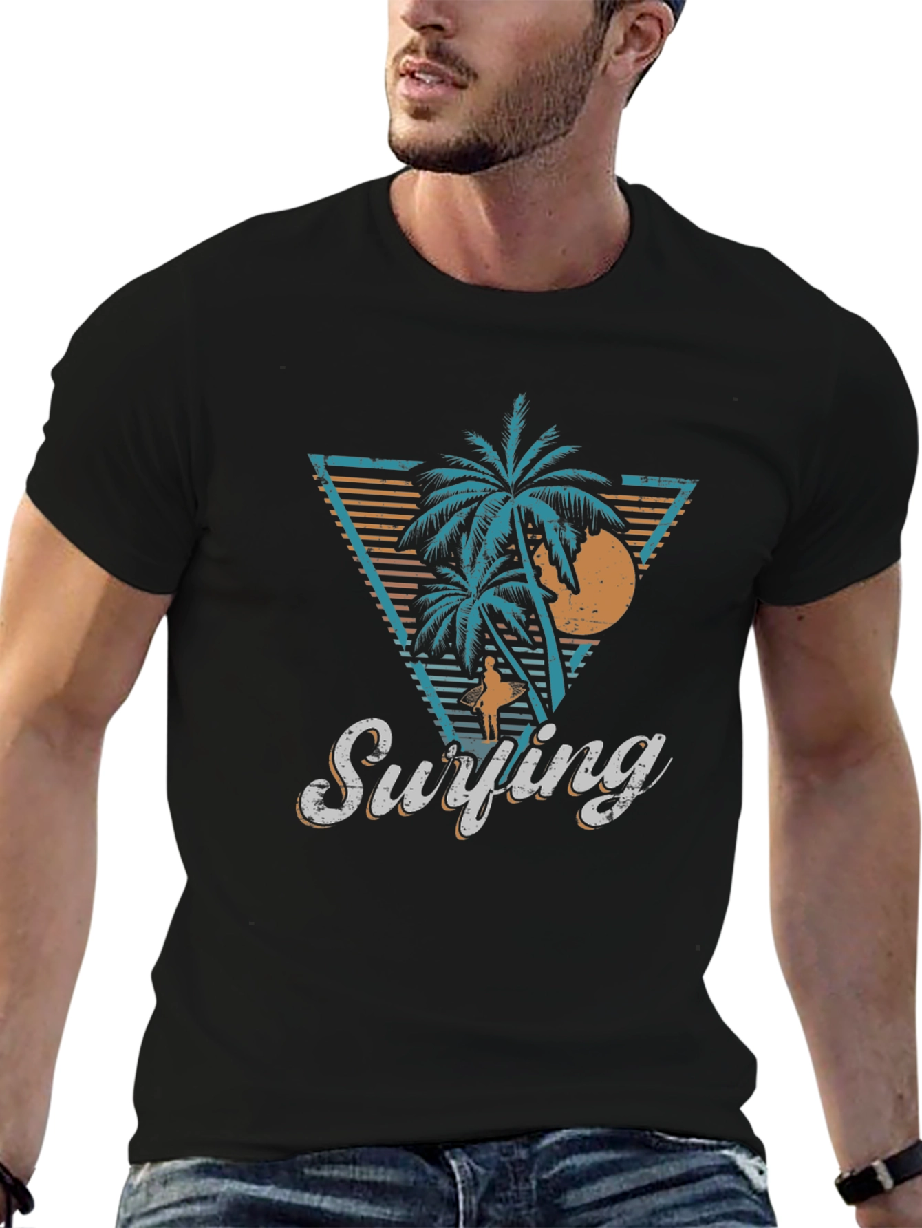 Retro Surfing Palms T-Shirt - Island Vibes