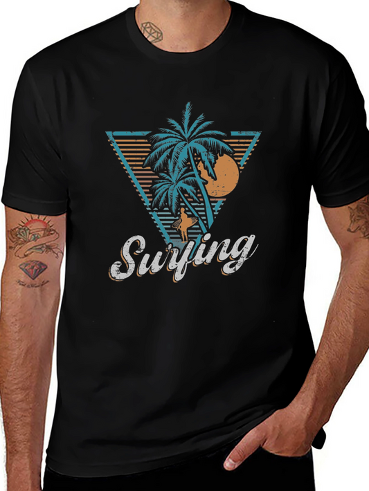 Retro Surfing Palms T-Shirt - Island Vibes