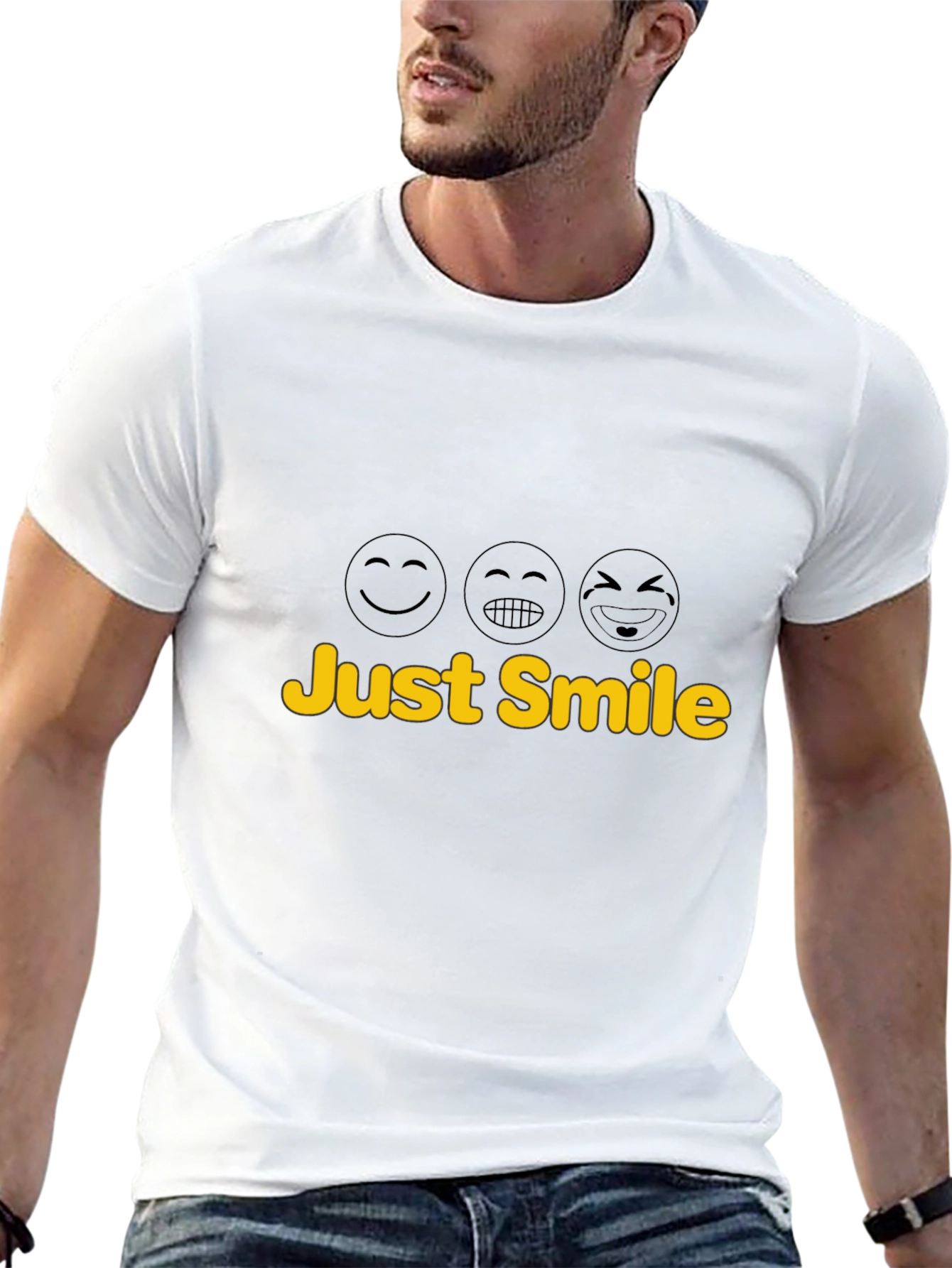 Just Smile Black T-Shirt - Fun Emoji Design