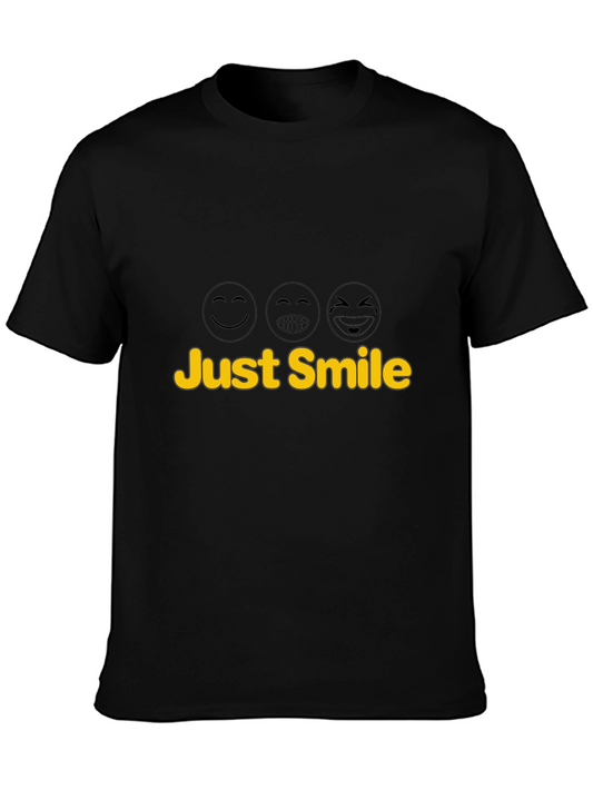 Just Smile Black T-Shirt - Fun Emoji Design