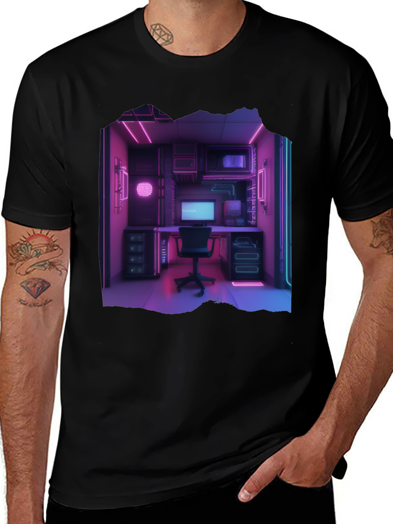 Cyberpunk Gaming Room Black T-Shirt