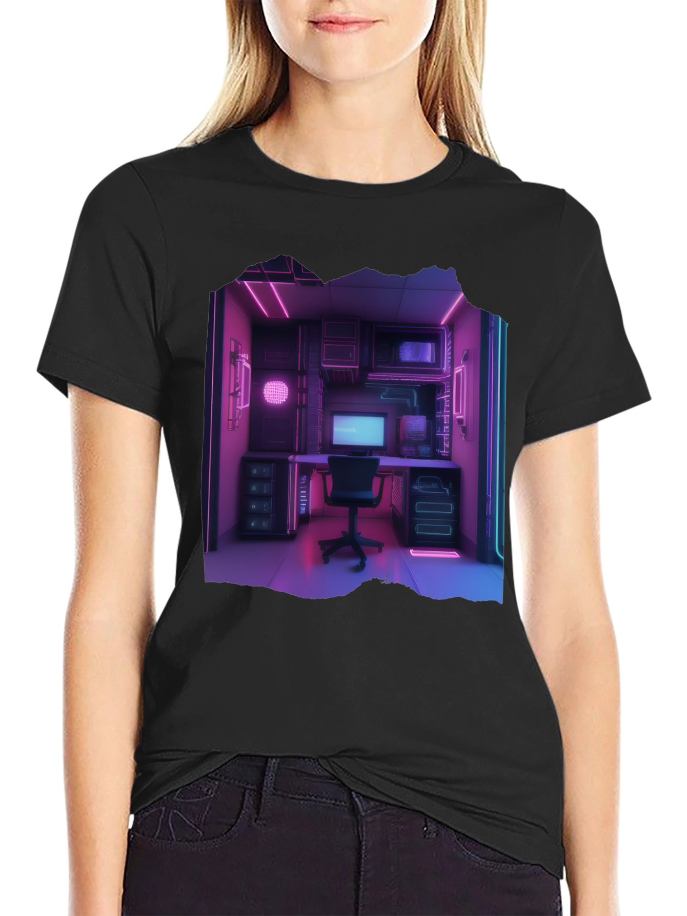 Cyberpunk Gaming Room Black T-Shirt