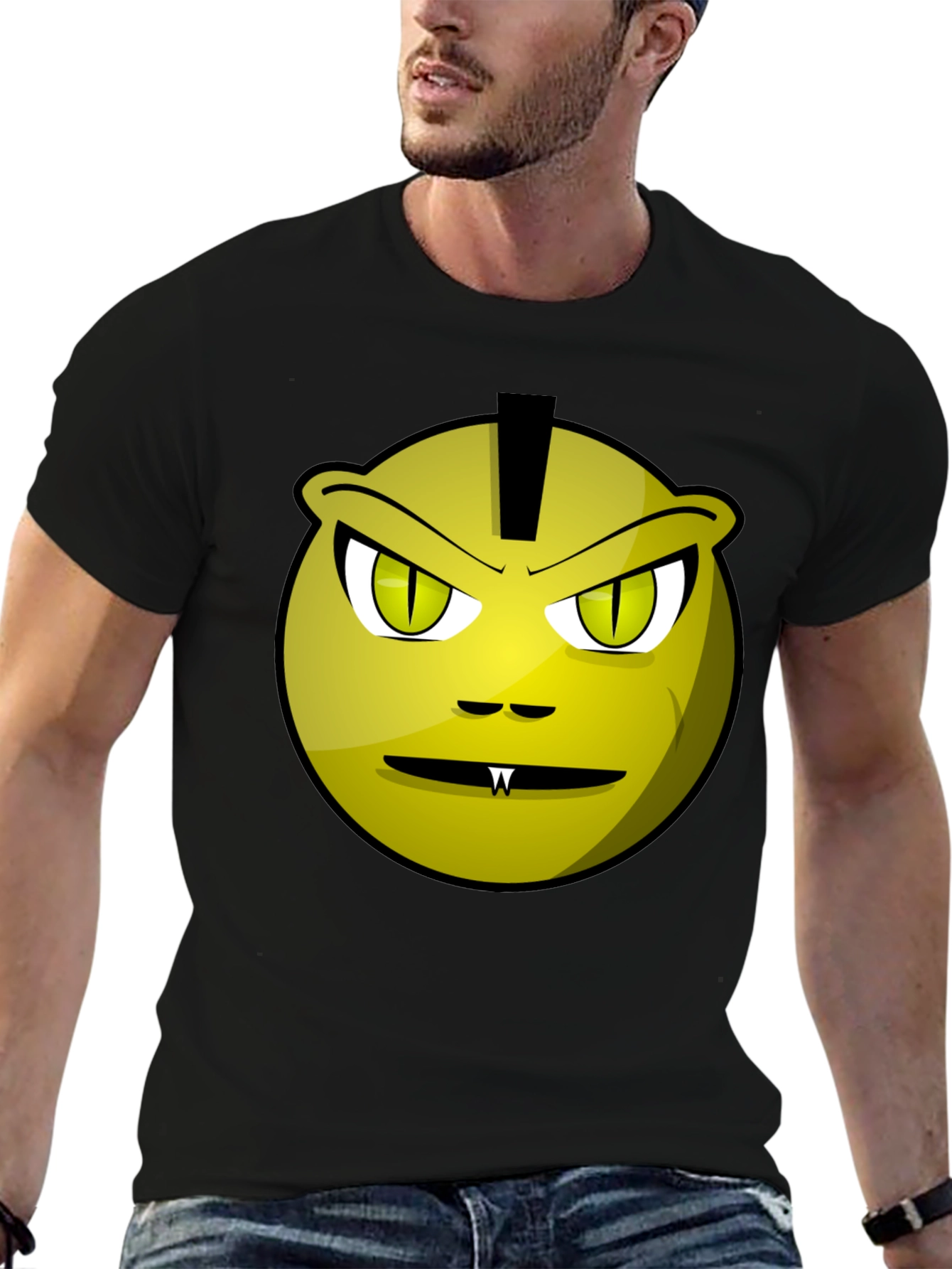 Funny Monster Face Graphic Tee - Black