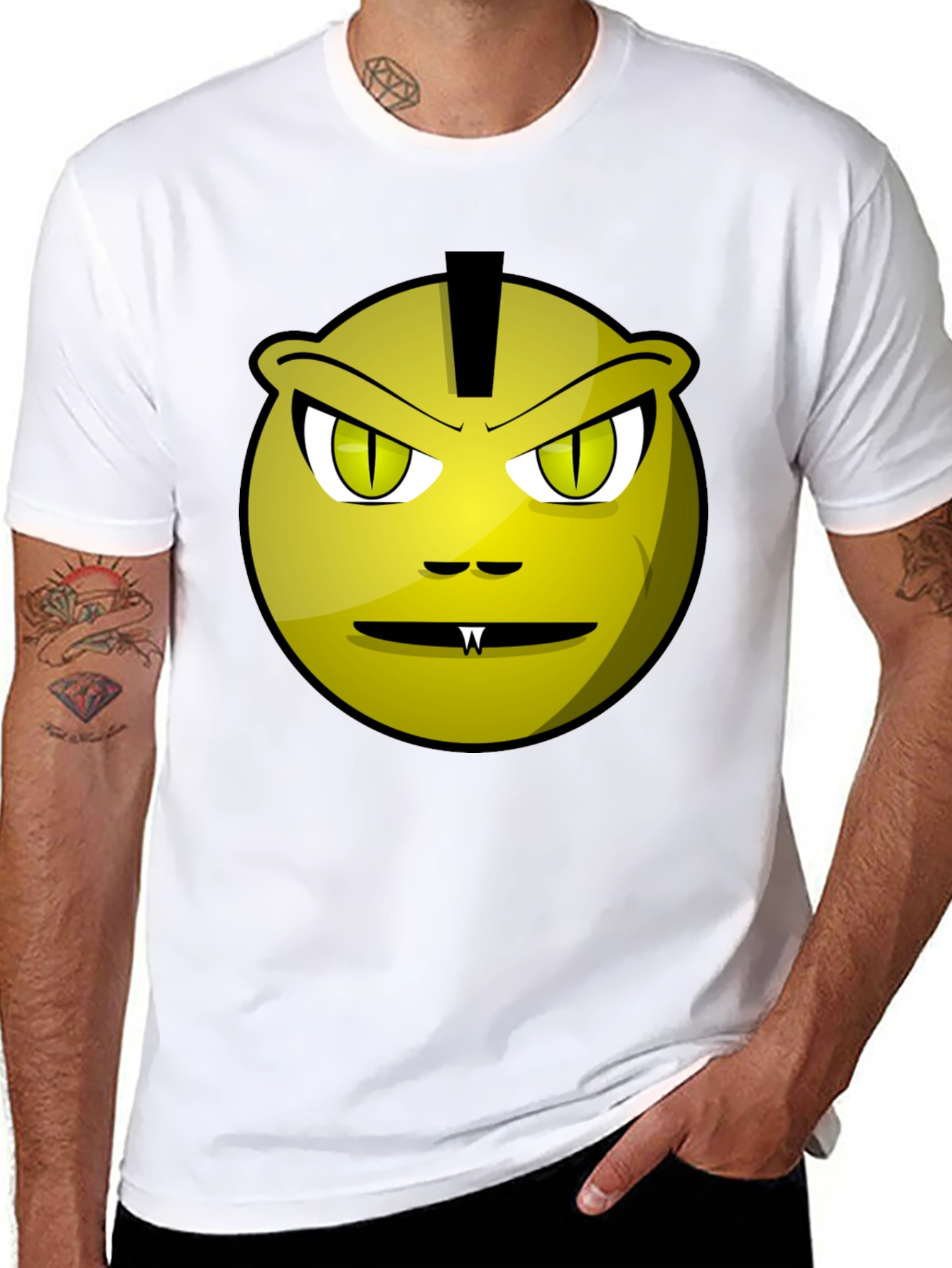 Funny Monster Face Graphic Tee - Black