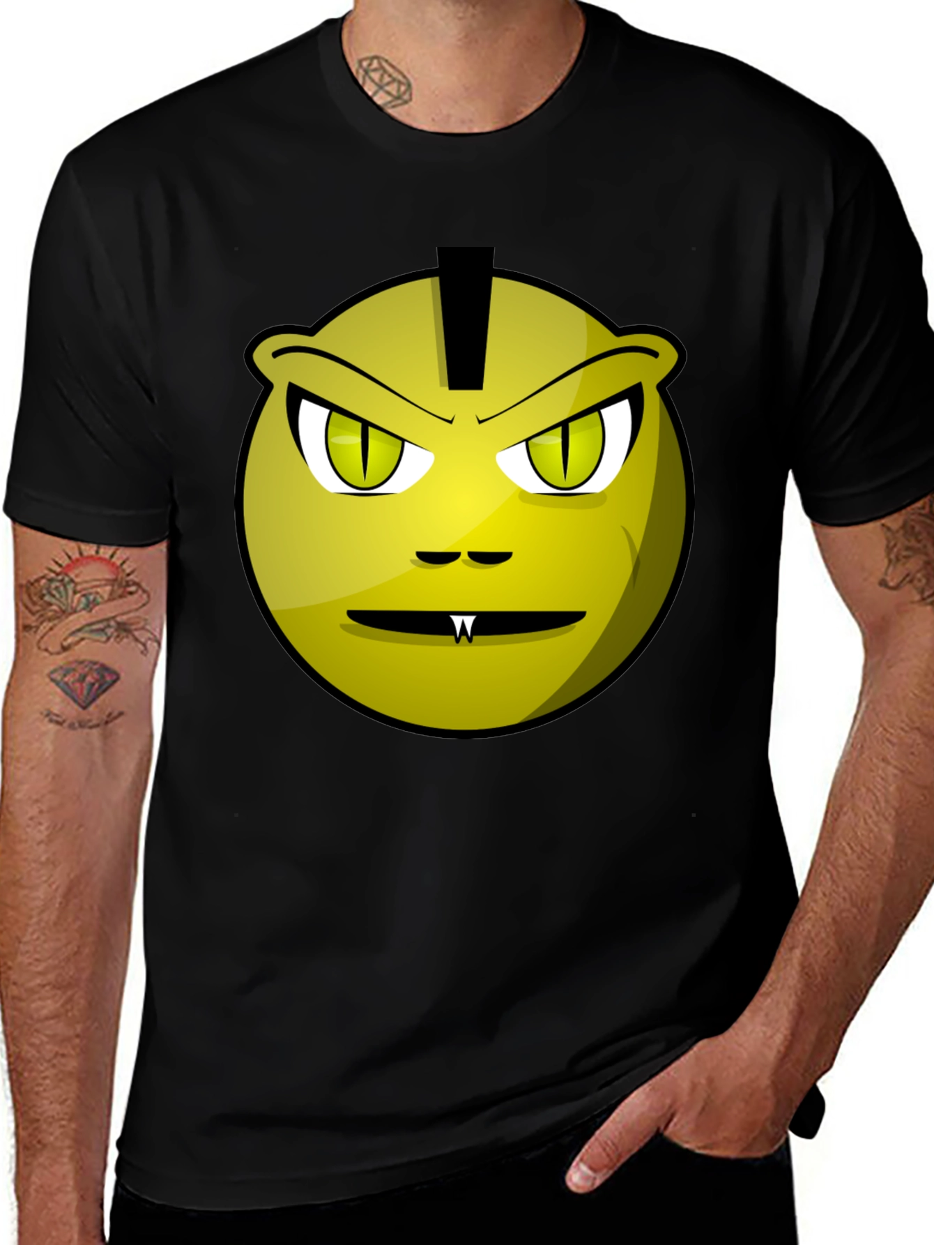 Funny Monster Face Graphic Tee - Black