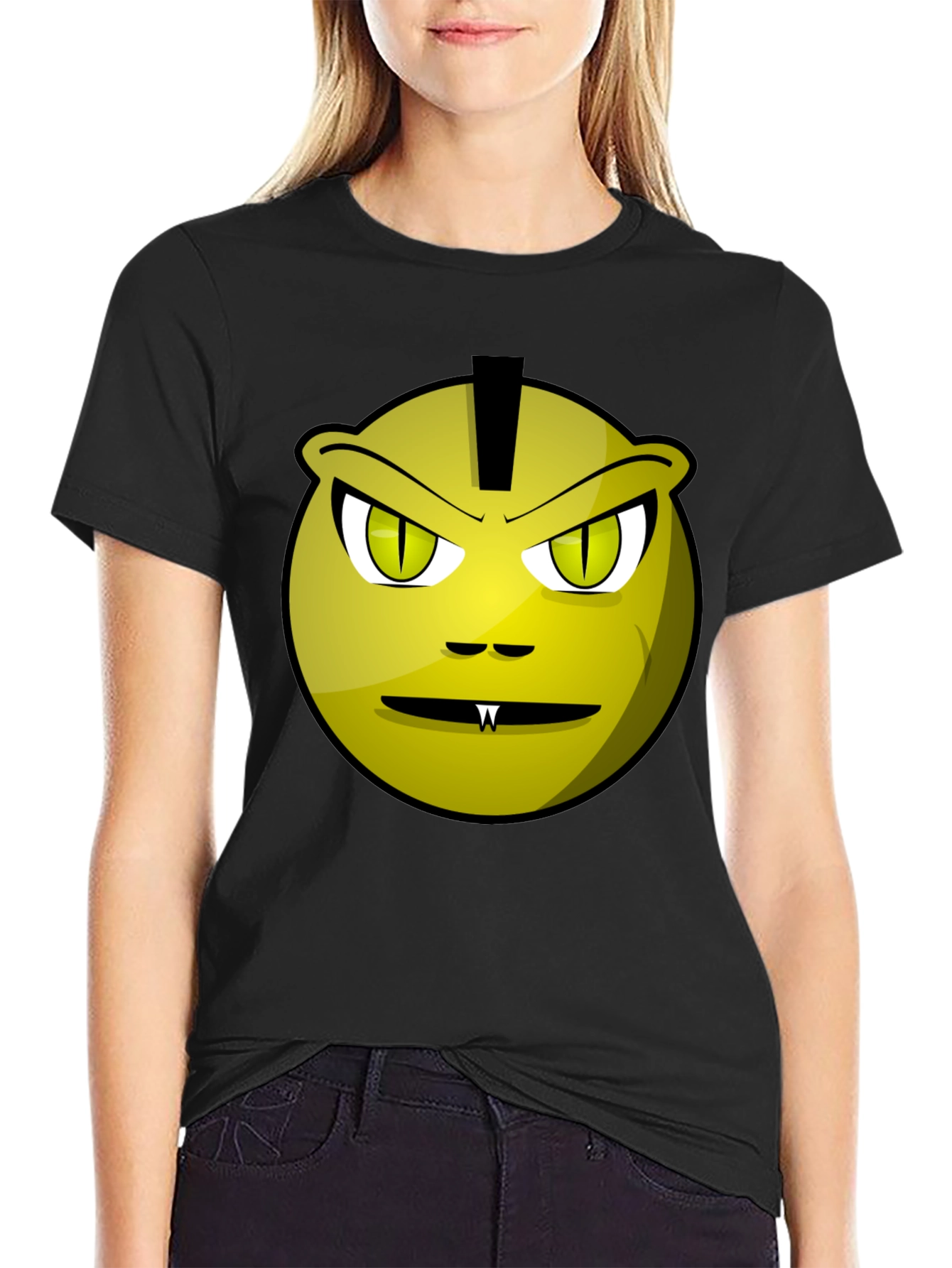 Funny Monster Face Graphic Tee - Black