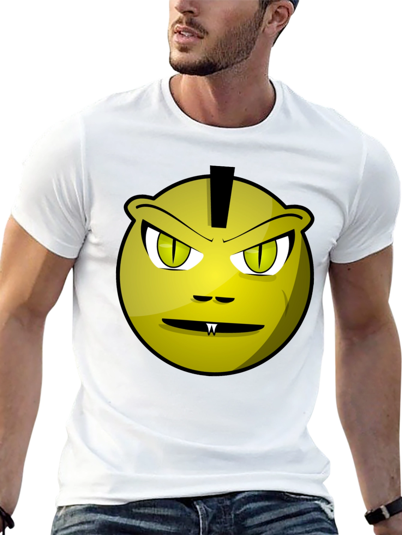 Funny Monster Face Graphic Tee - Black