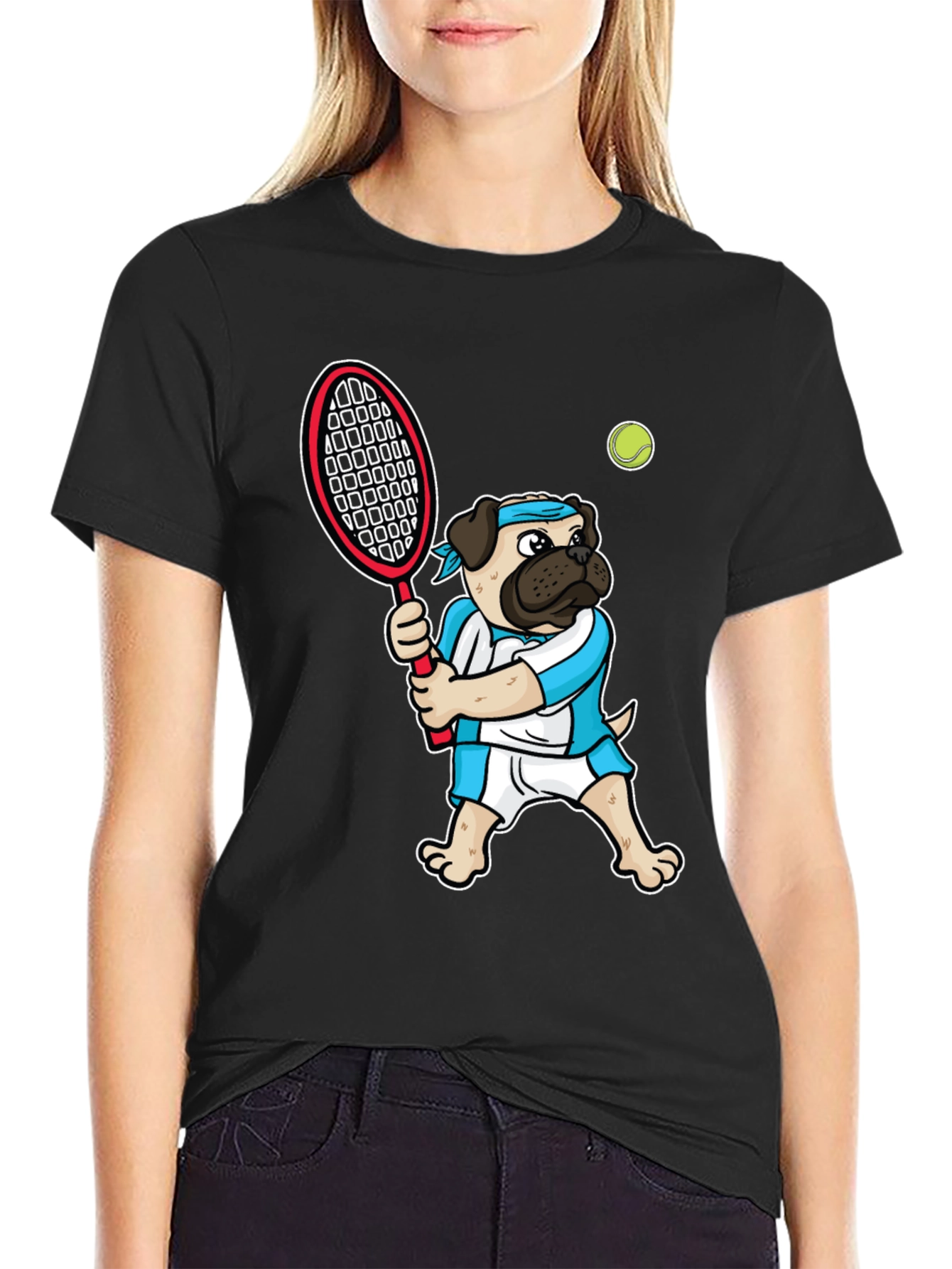 Pug Tennis Player Graphic T-Shirt