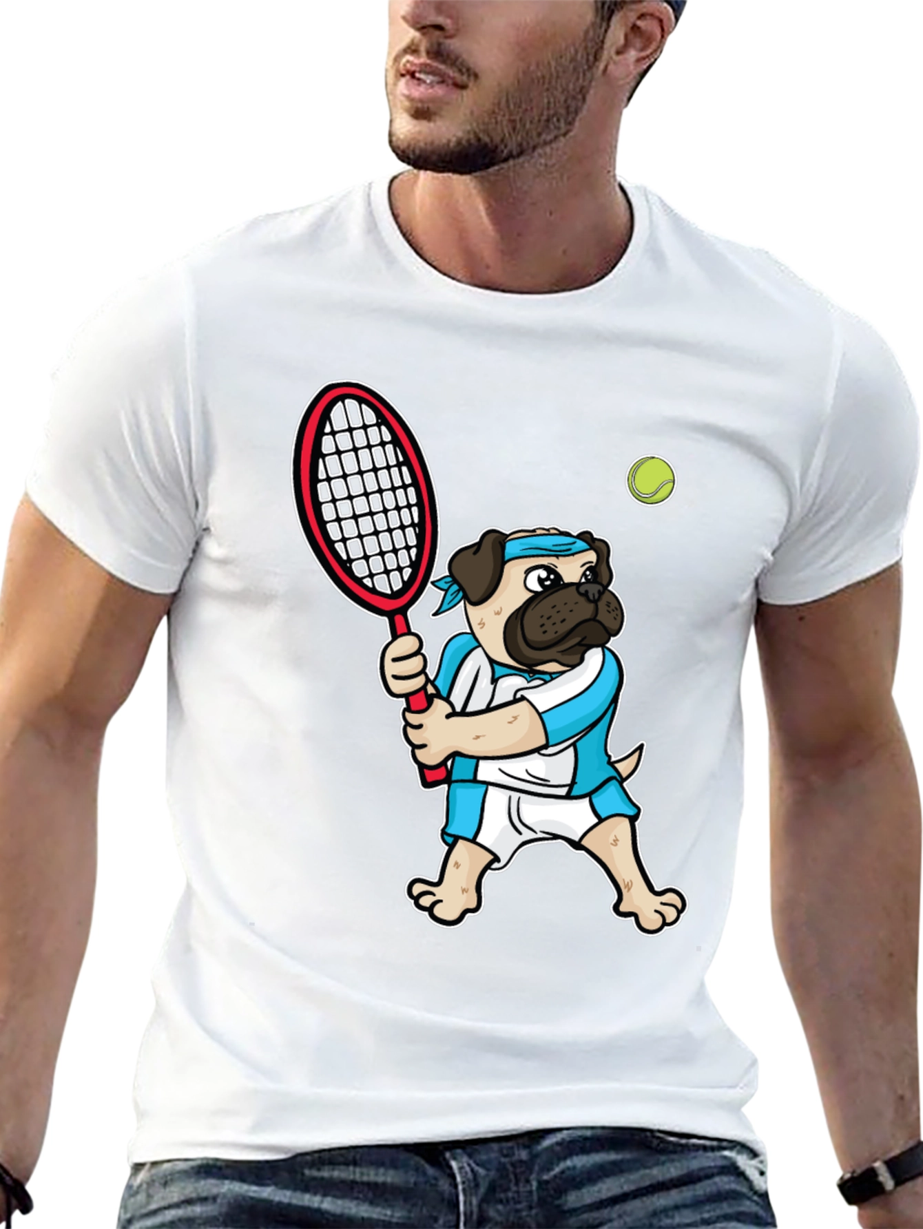 Pug Tennis Player Graphic T-Shirt