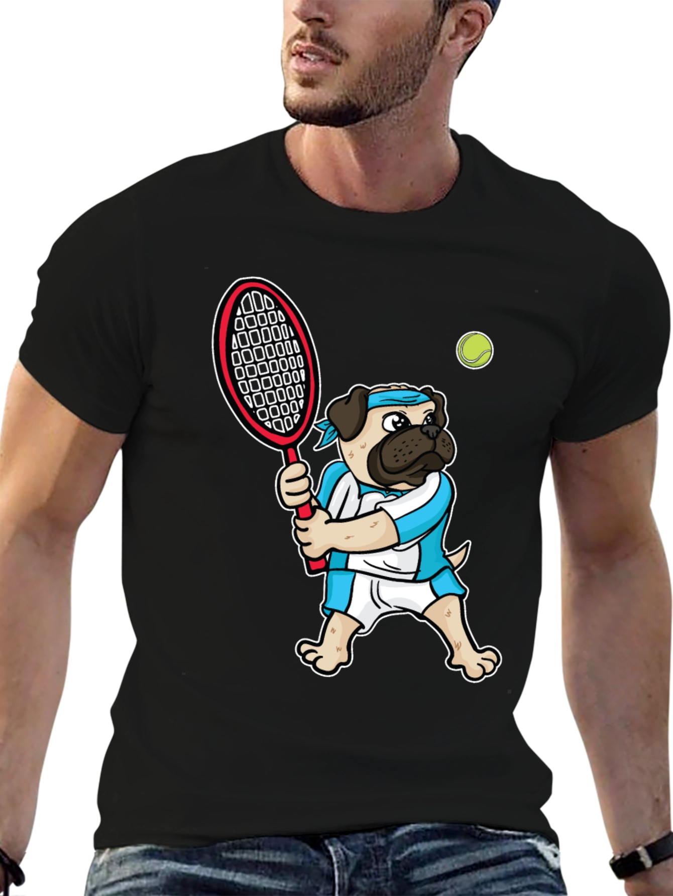 Pug Tennis Player Graphic T-Shirt