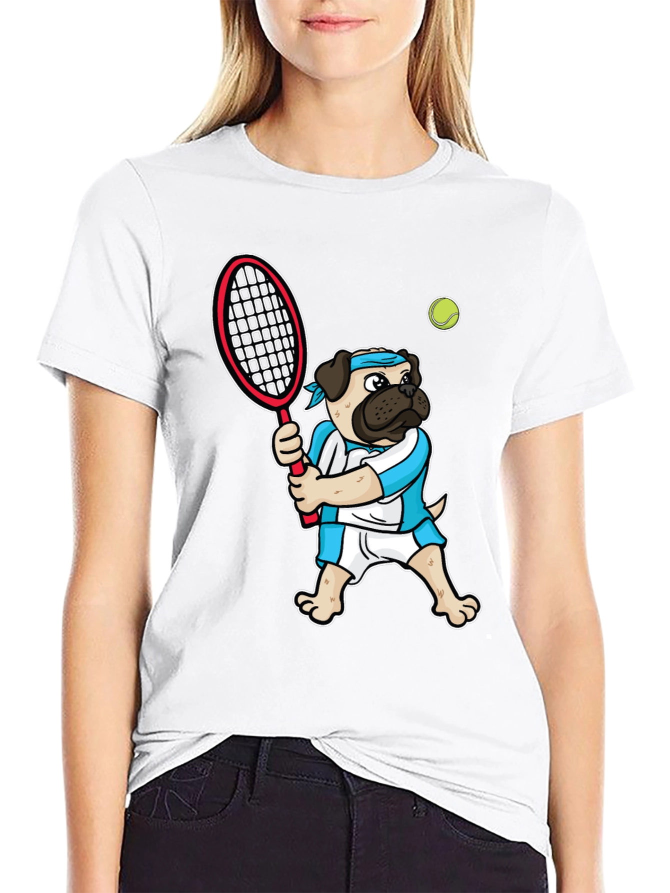 Pug Tennis Player Graphic T-Shirt