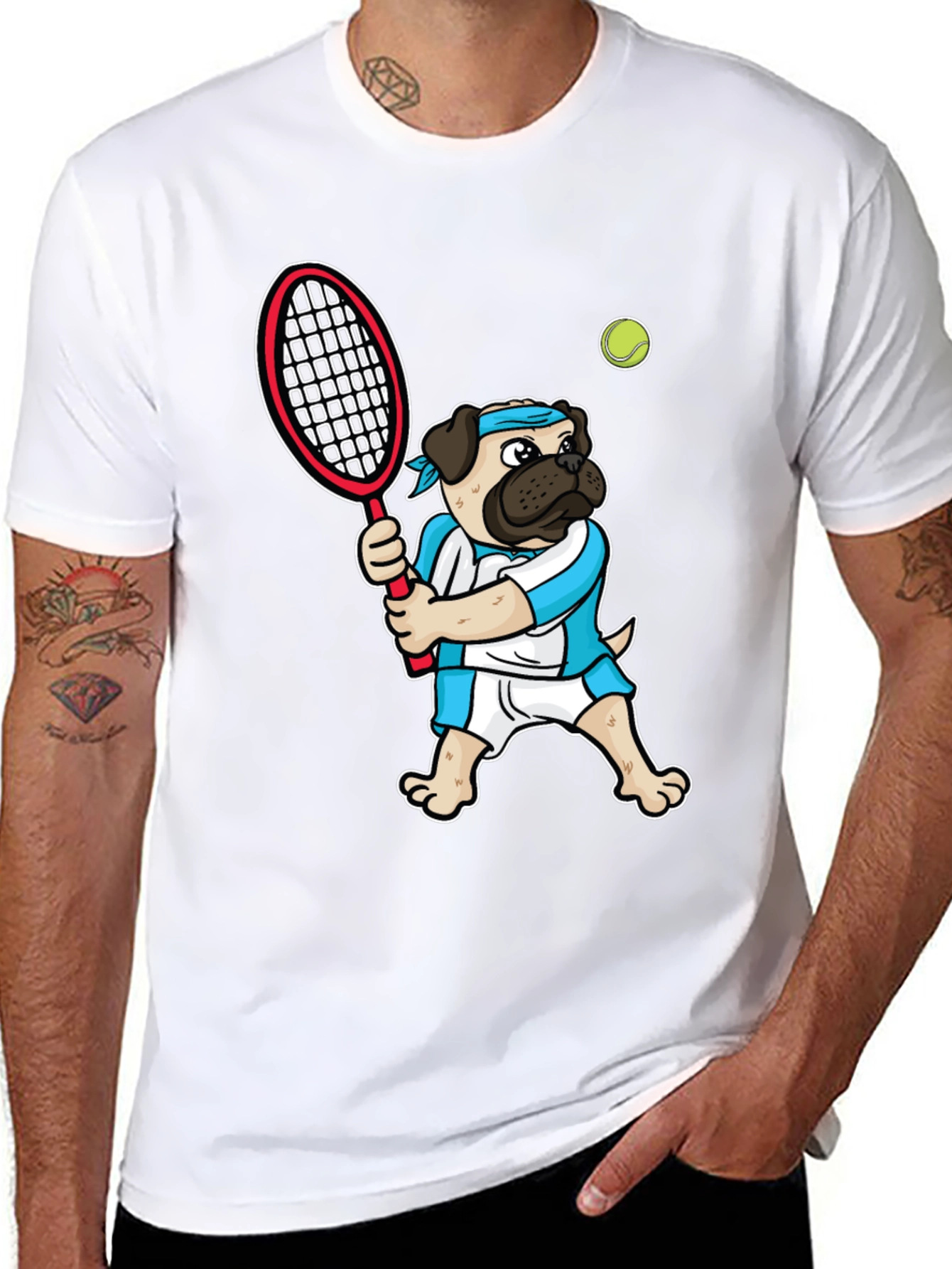 Pug Tennis Player Graphic T-Shirt