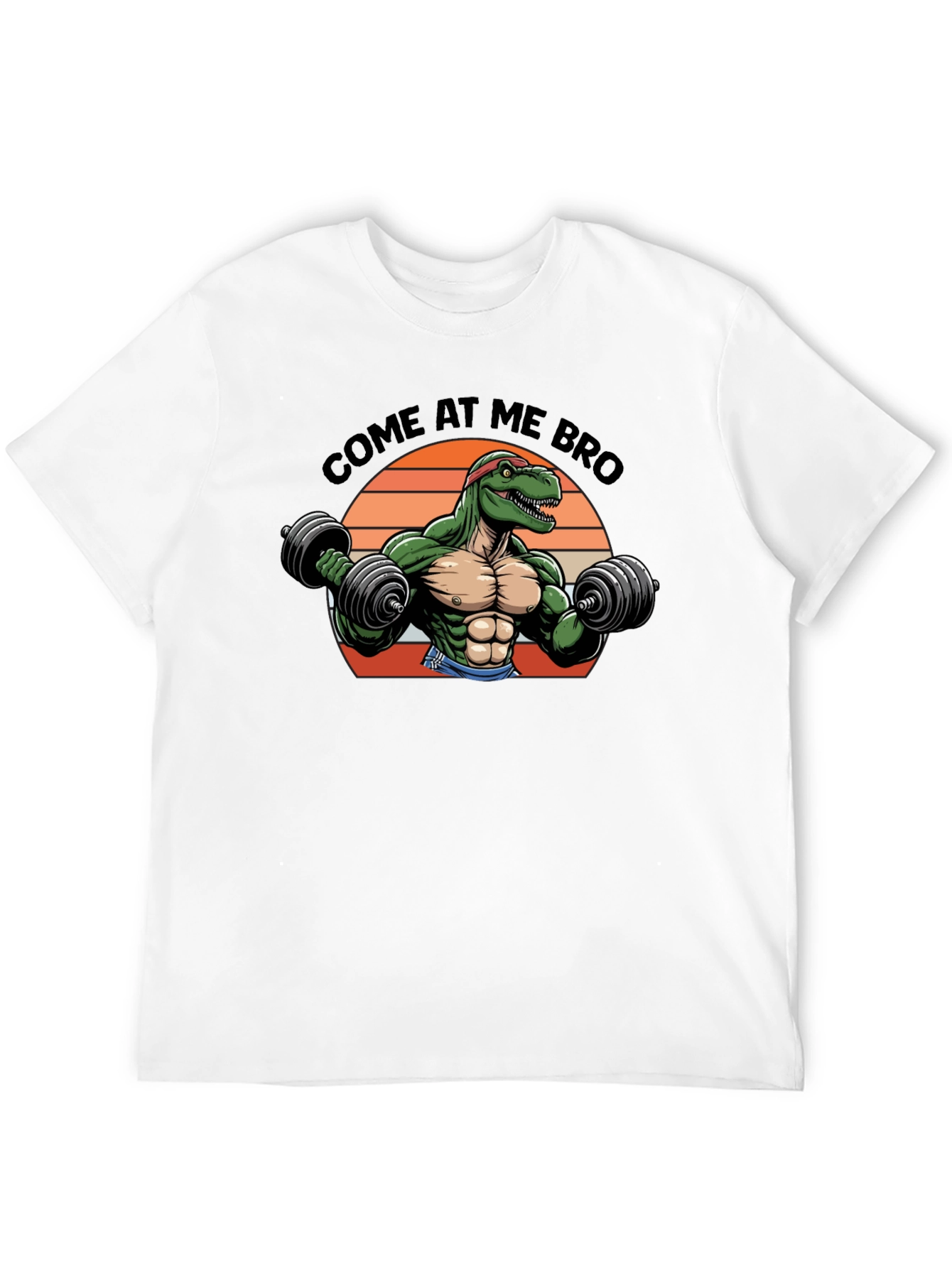 Come At Me Bro T-Rex Lifting Weights Black T-Shirt