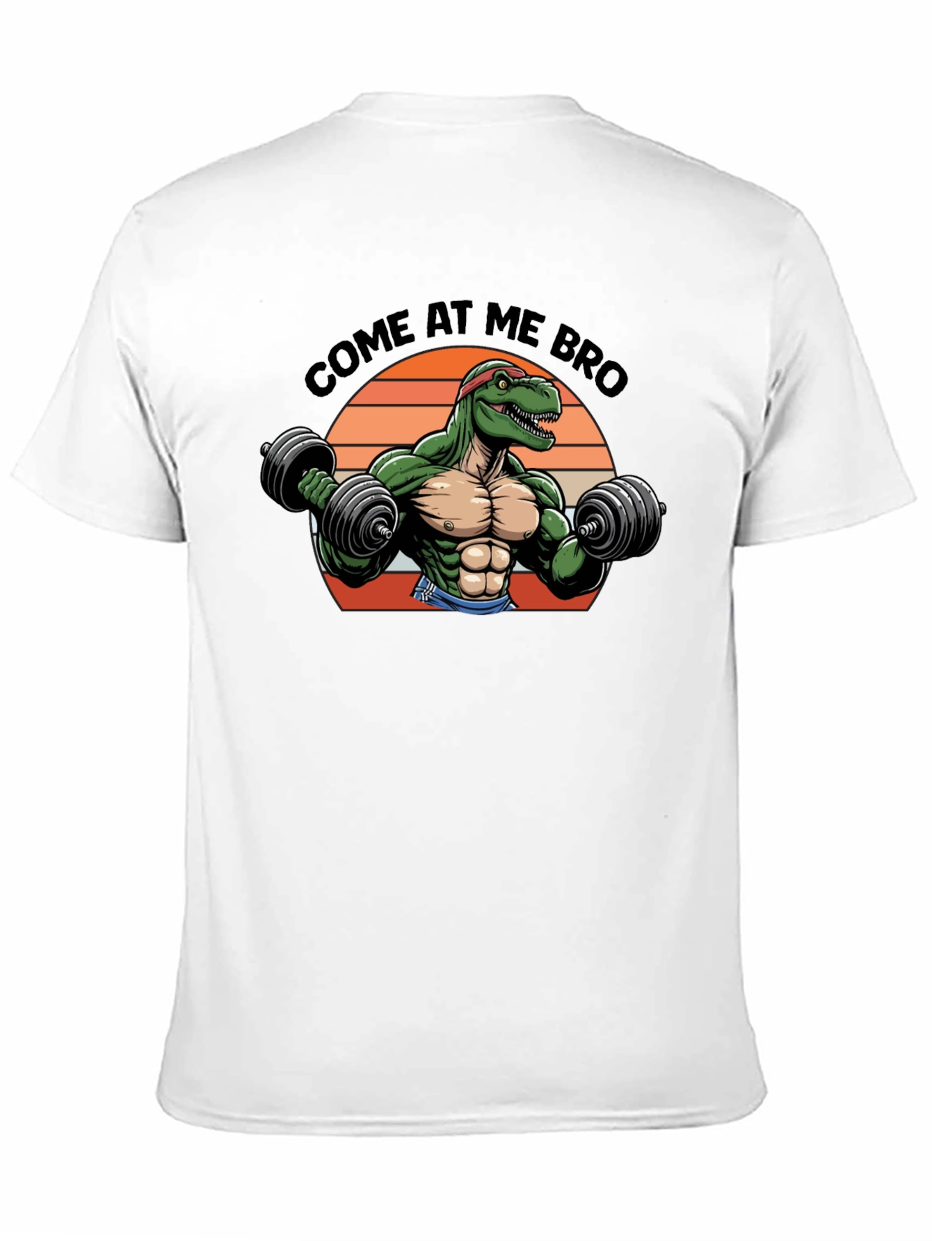 Come At Me Bro T-Rex Lifting Weights Black T-Shirt