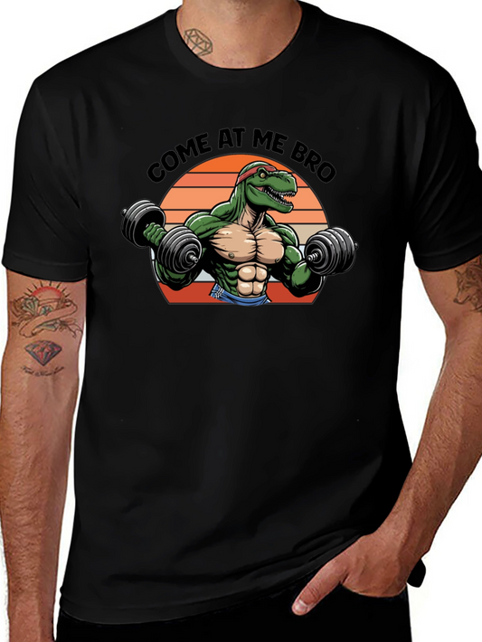 Come At Me Bro T-Rex Lifting Weights Black T-Shirt