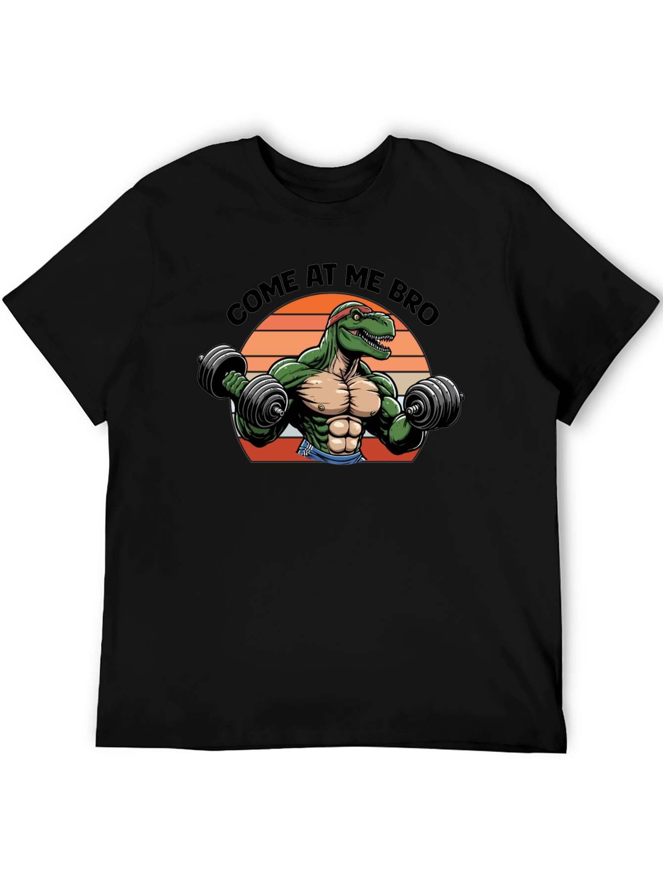 Come At Me Bro T-Rex Lifting Weights Black T-Shirt