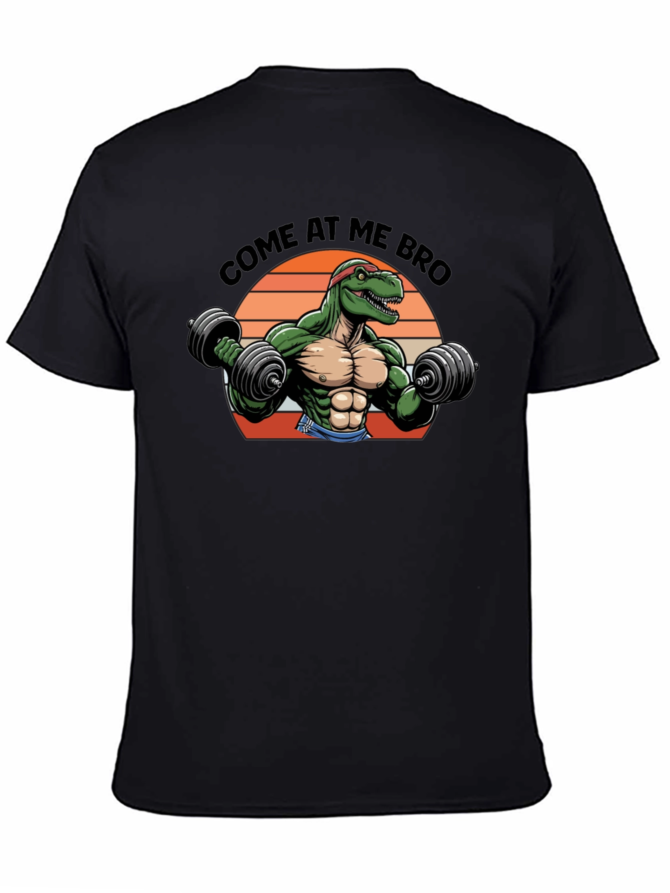 Come At Me Bro T-Rex Lifting Weights Black T-Shirt