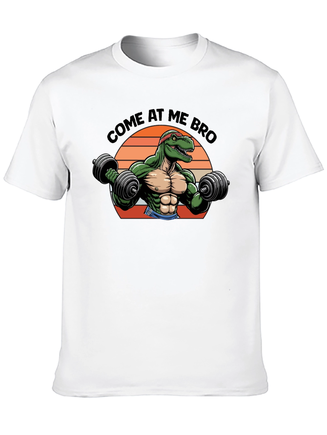 Come At Me Bro T-Rex Lifting Weights Black T-Shirt
