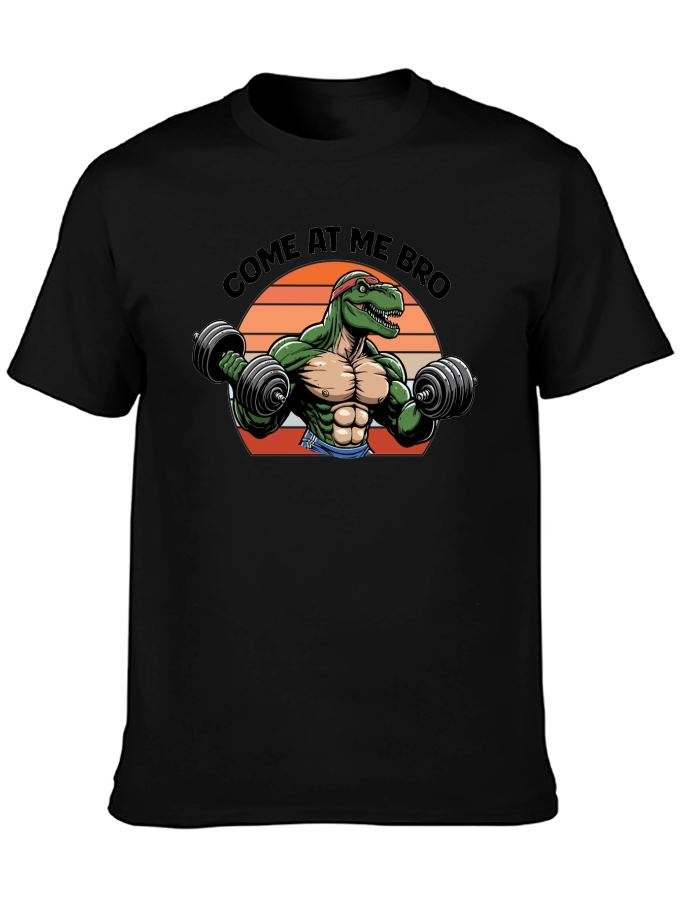 Come At Me Bro T-Rex Lifting Weights Black T-Shirt