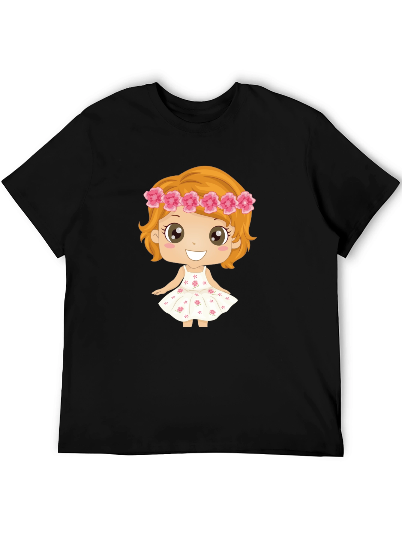 Cute Cartoon Girl Graphic Black T-Shirt