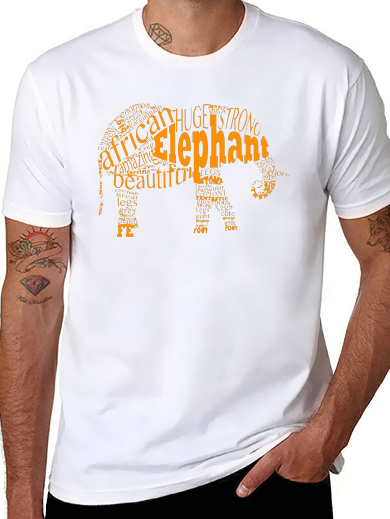 Elephant Word Art Mens Black T-Shirt