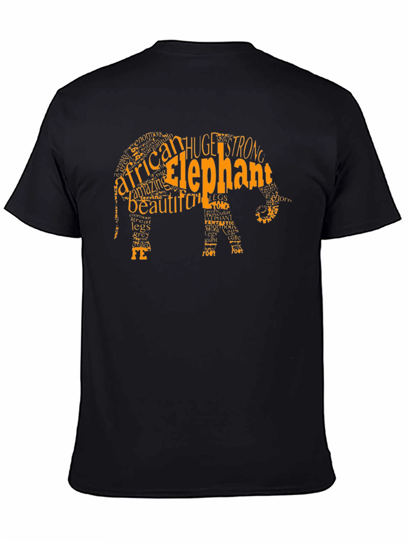 Elephant Word Art Mens Black T-Shirt