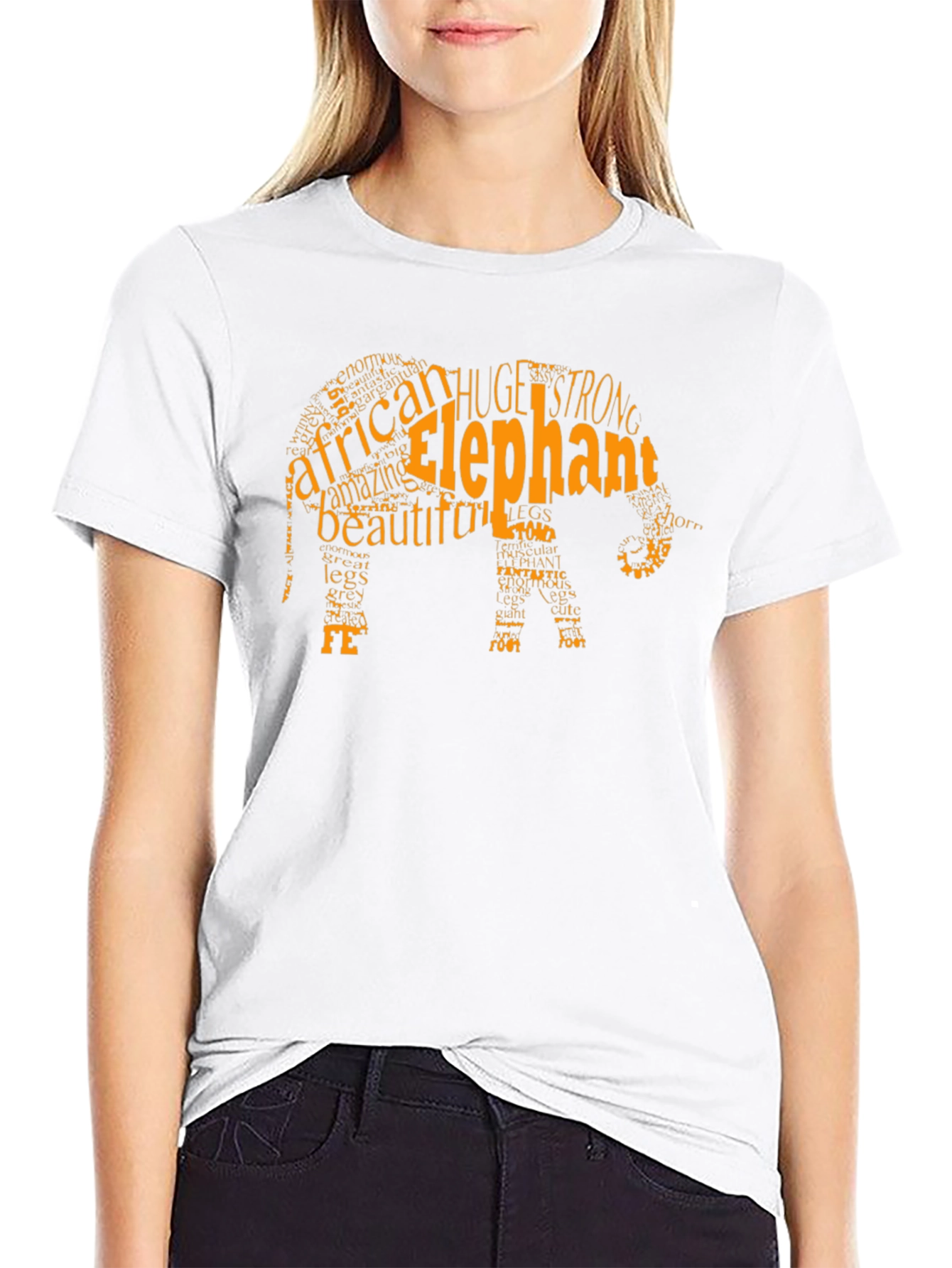 Elephant Word Art Mens Black T-Shirt