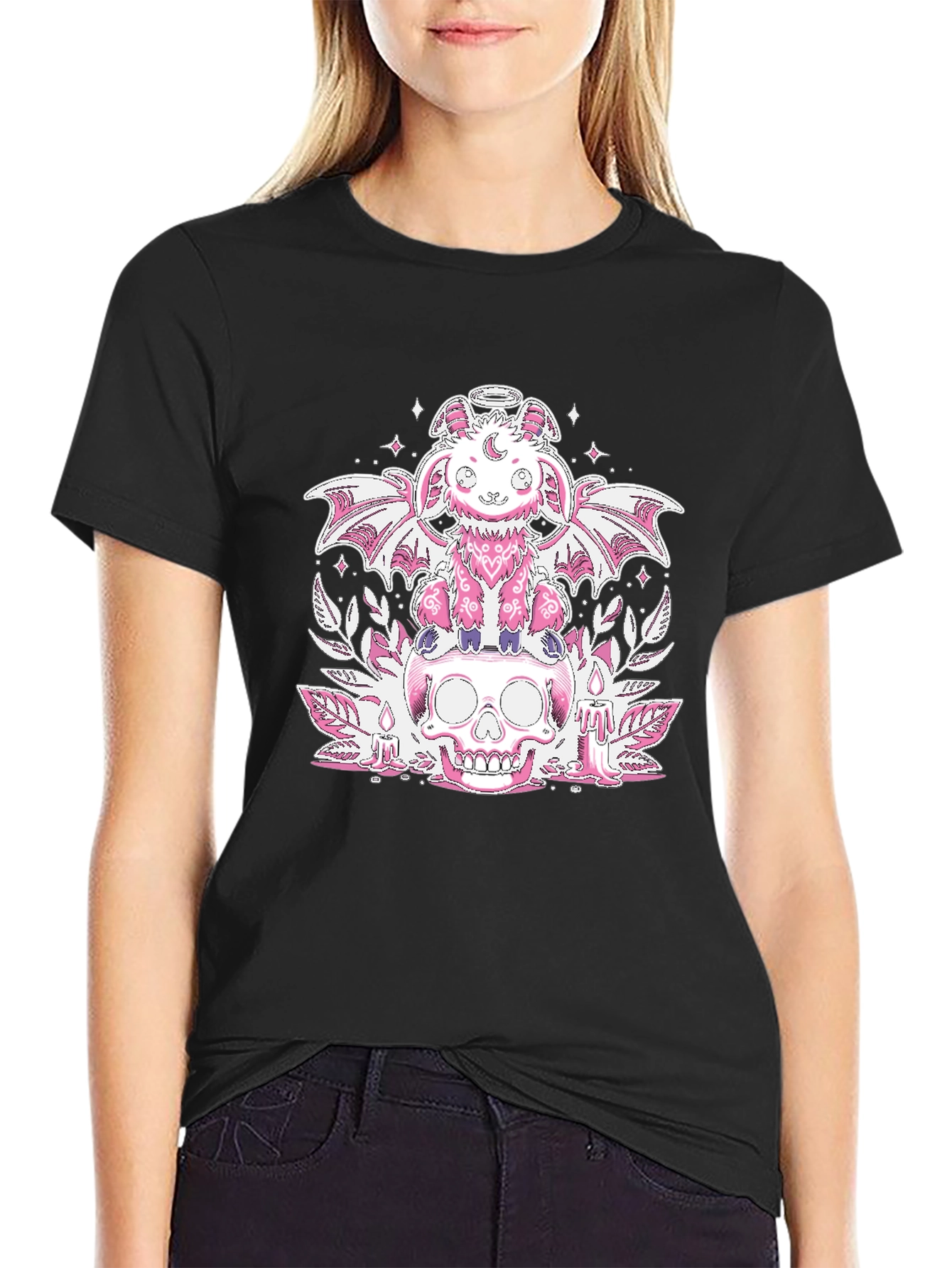 Cute Pastel Goth Skull T-Shirt - Black