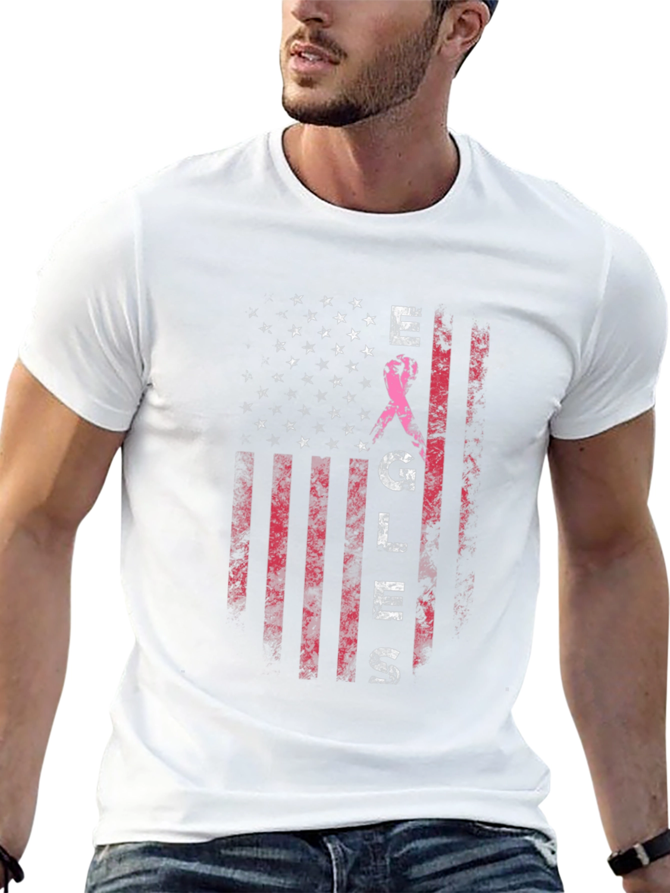 Breast Cancer Awareness US Flag T-Shirt