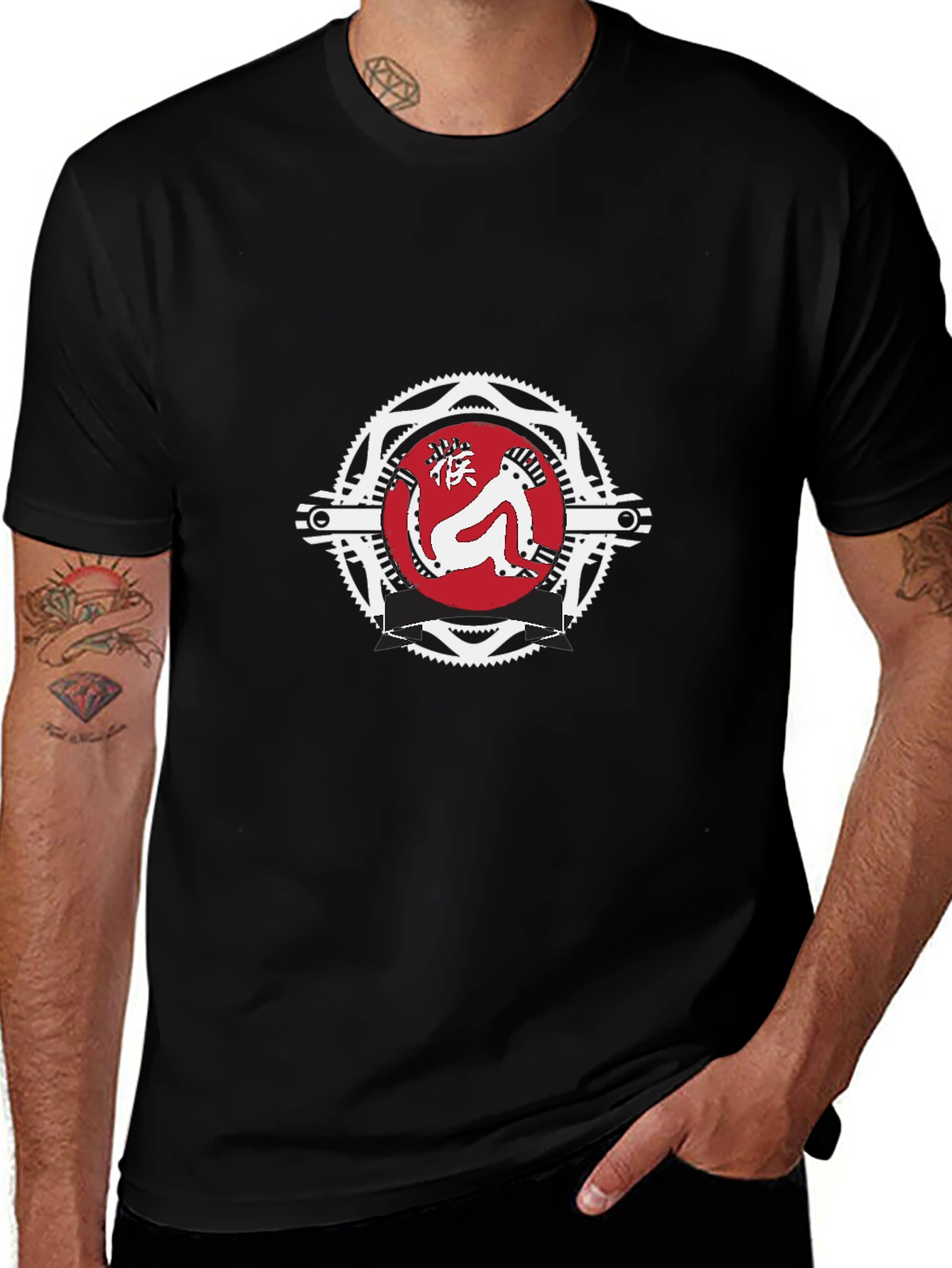Graphic Tee: Red Monkey Emblem Black T-Shirt