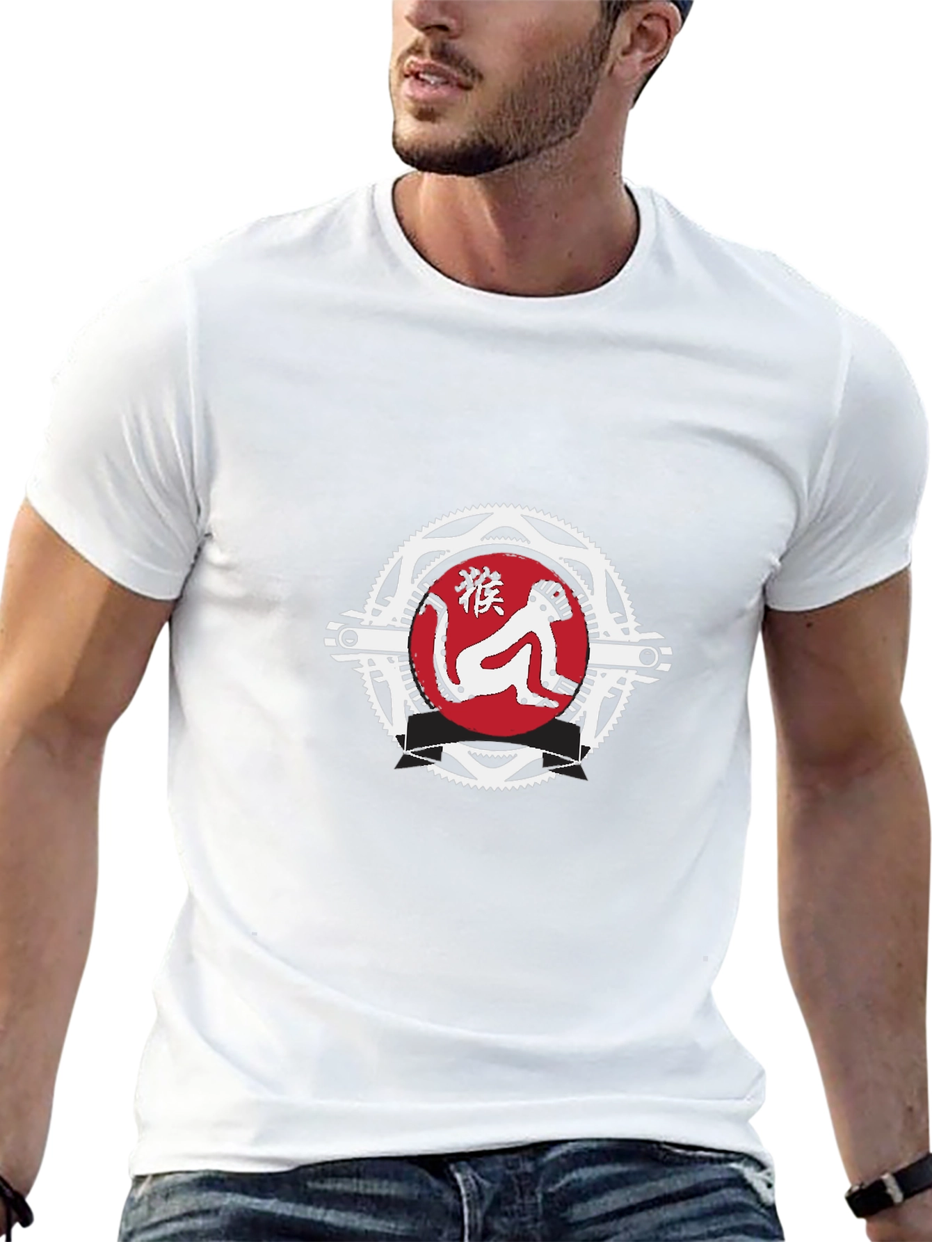 Graphic Tee: Red Monkey Emblem Black T-Shirt