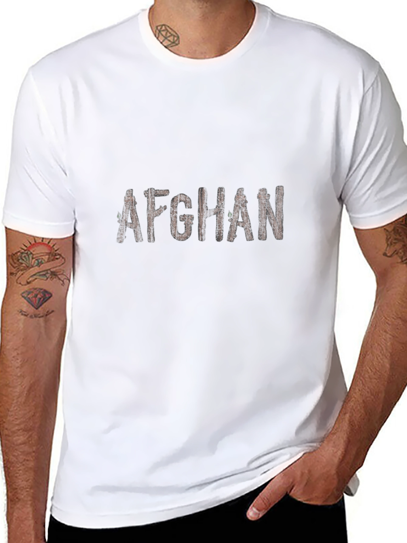 Afghan T-Shirt - Rustic Wood Lettering