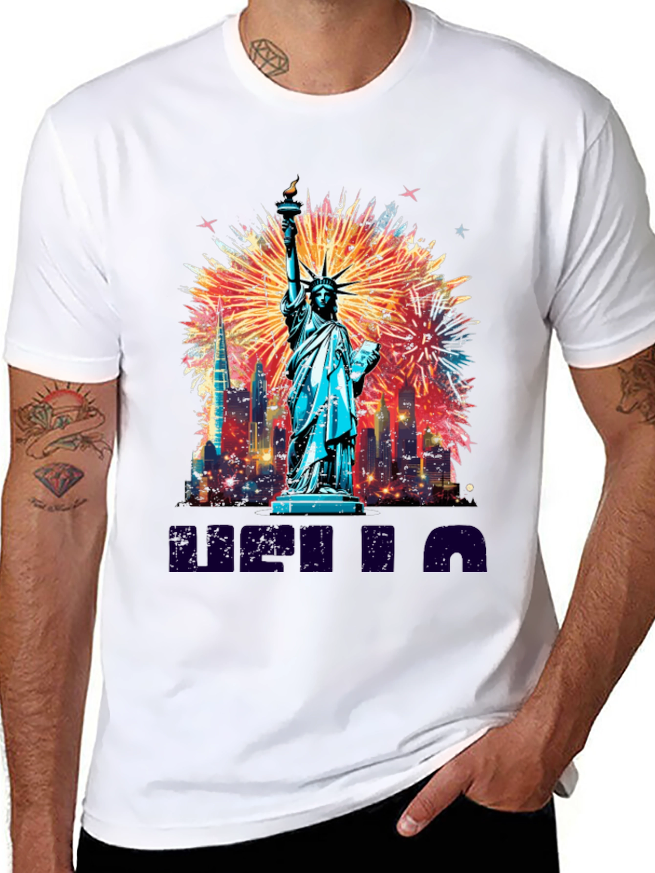 Statue of Liberty Fireworks Graphic Tee