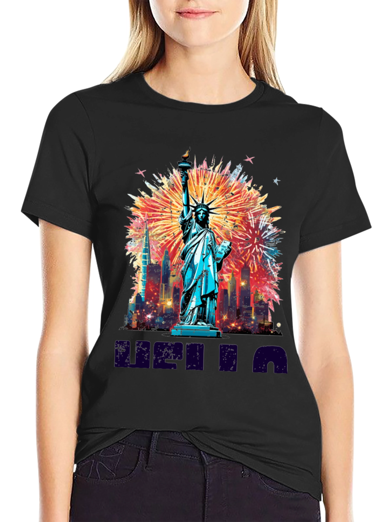 Statue of Liberty Fireworks Graphic Tee