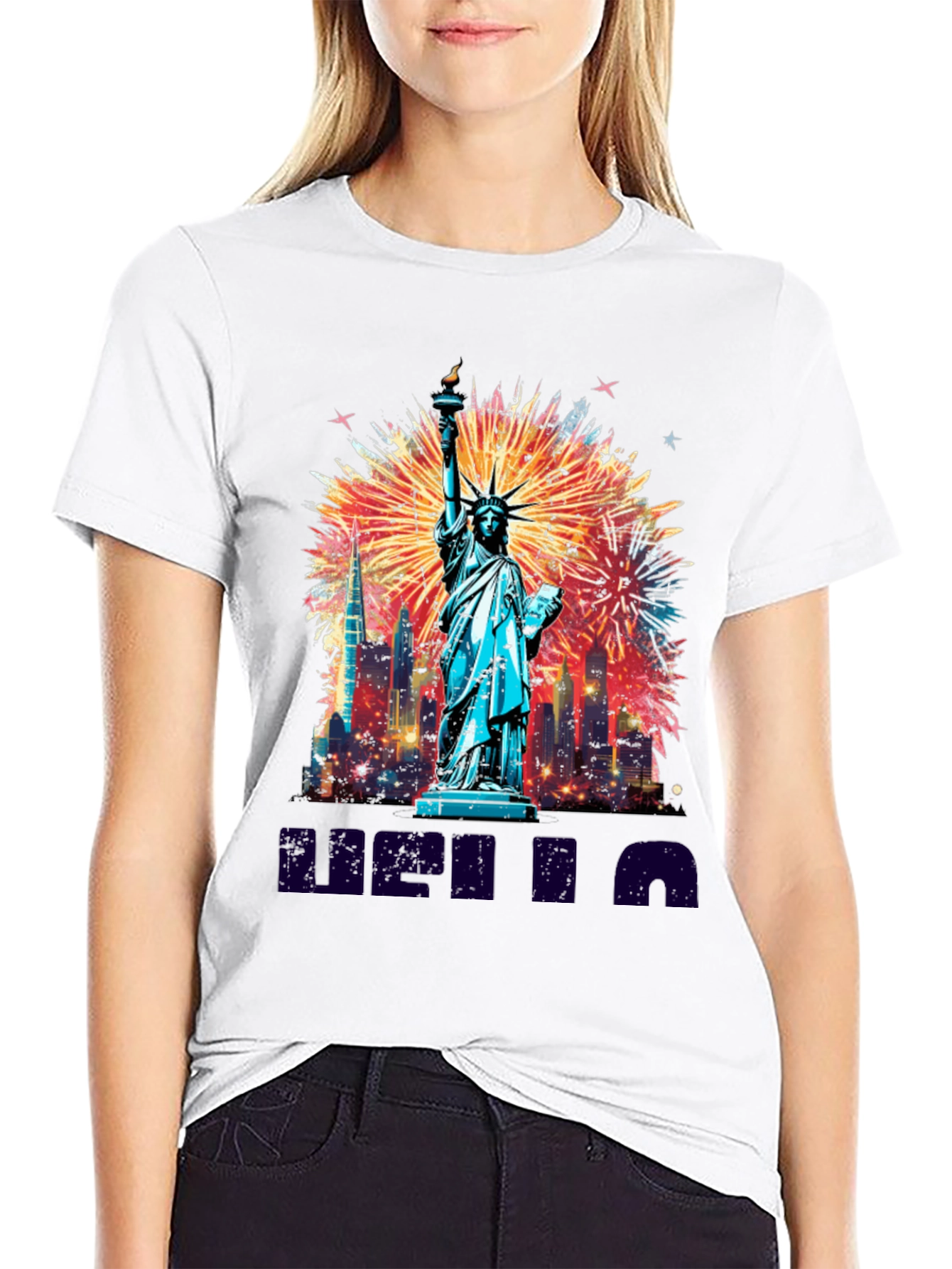Statue of Liberty Fireworks Graphic Tee