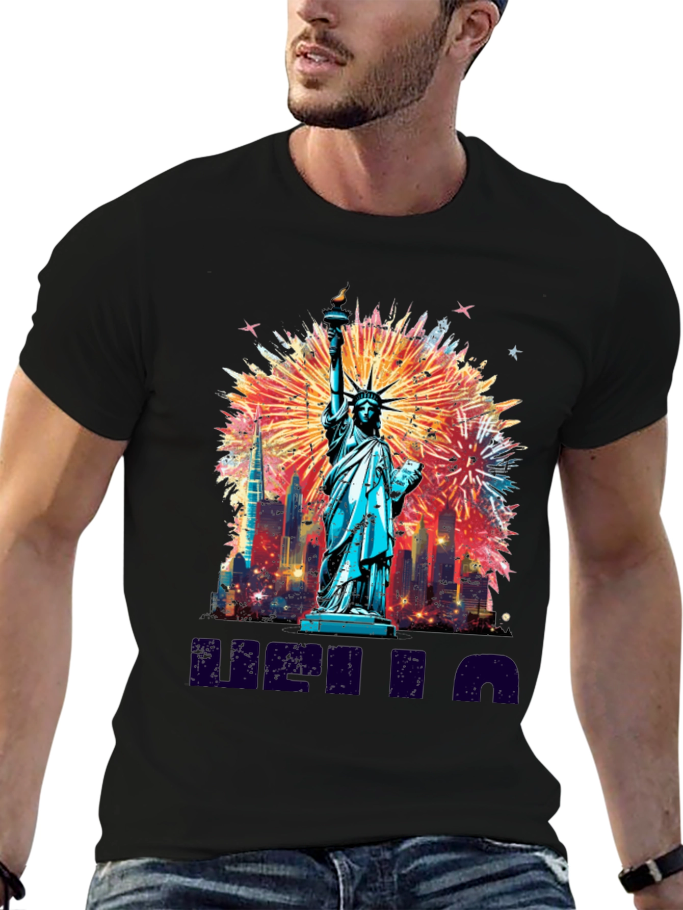 Statue of Liberty Fireworks Graphic Tee