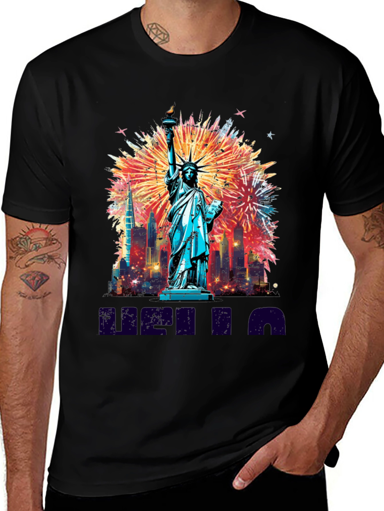 Statue of Liberty Fireworks Graphic Tee